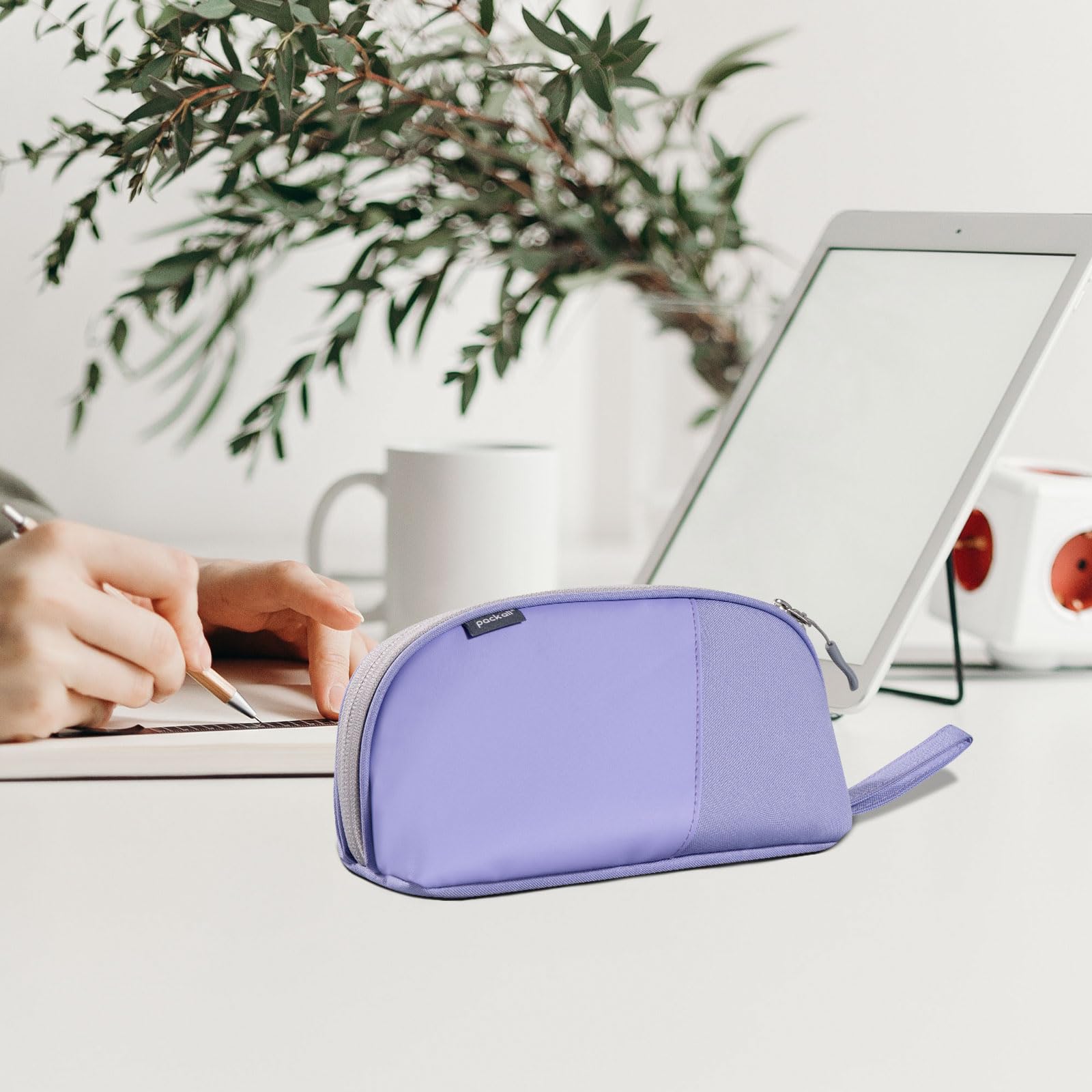 pack all Estuche para lápices, bolsa grande con cremallera, bolsa de papelería portátil, bolsa de maquillaje, bolsa de lápices para oficina en casa (morado)