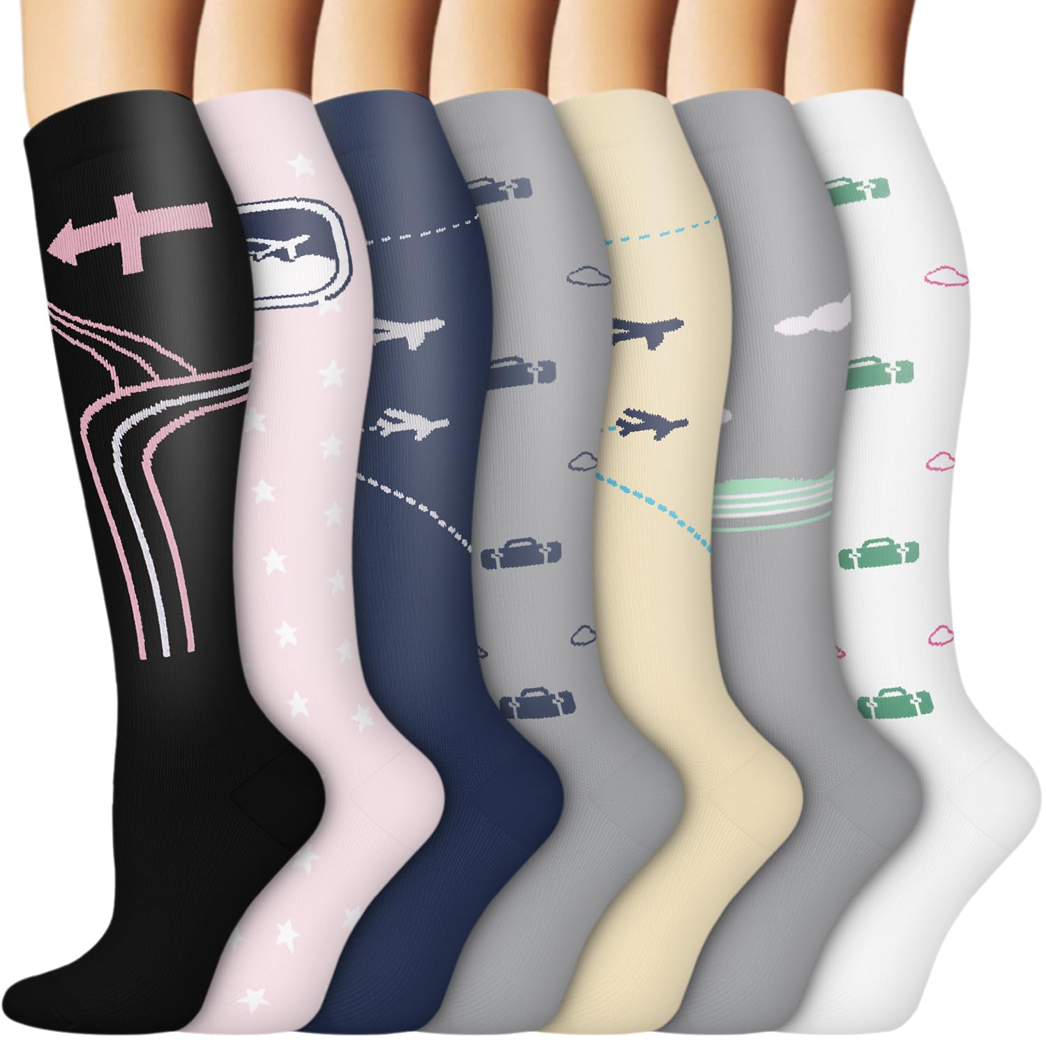 ACTINPUT Kompressionsstrümpfe Damen und Herren 4 Paar, Bunte Stützstrümpfe Kompressionssocken für Sport, Flug, Laufen, Reisen, Radsport, krankenschweste