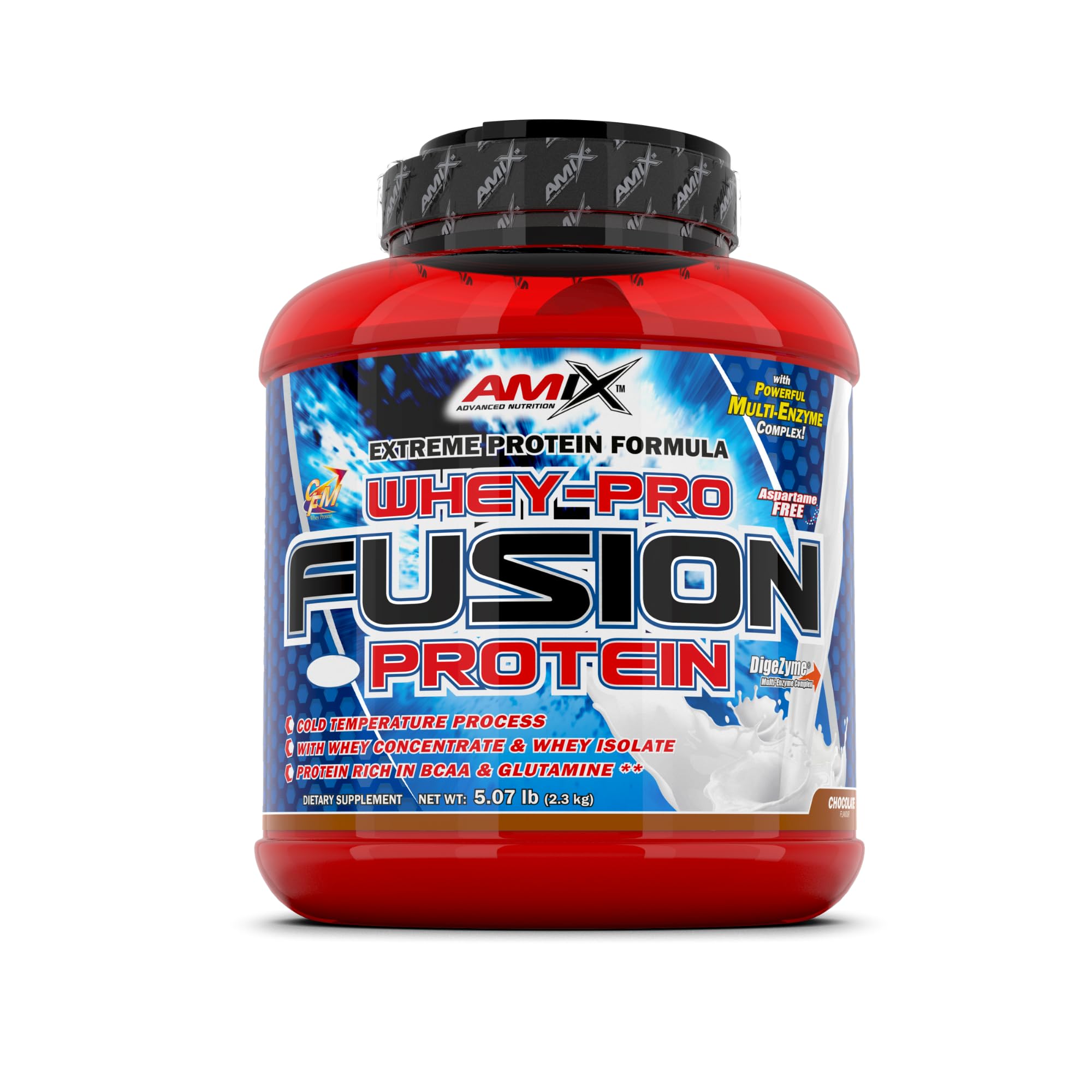AMIX - Proteína Whey - Pure Fusion - 2,3 Kg - Concentrado de Suero Ultra Filtrado - Proteína Isolada con Splenda - Contiene L-glutamina - Proteínas para Aumentar Masa Muscular - Sabor Chocolate