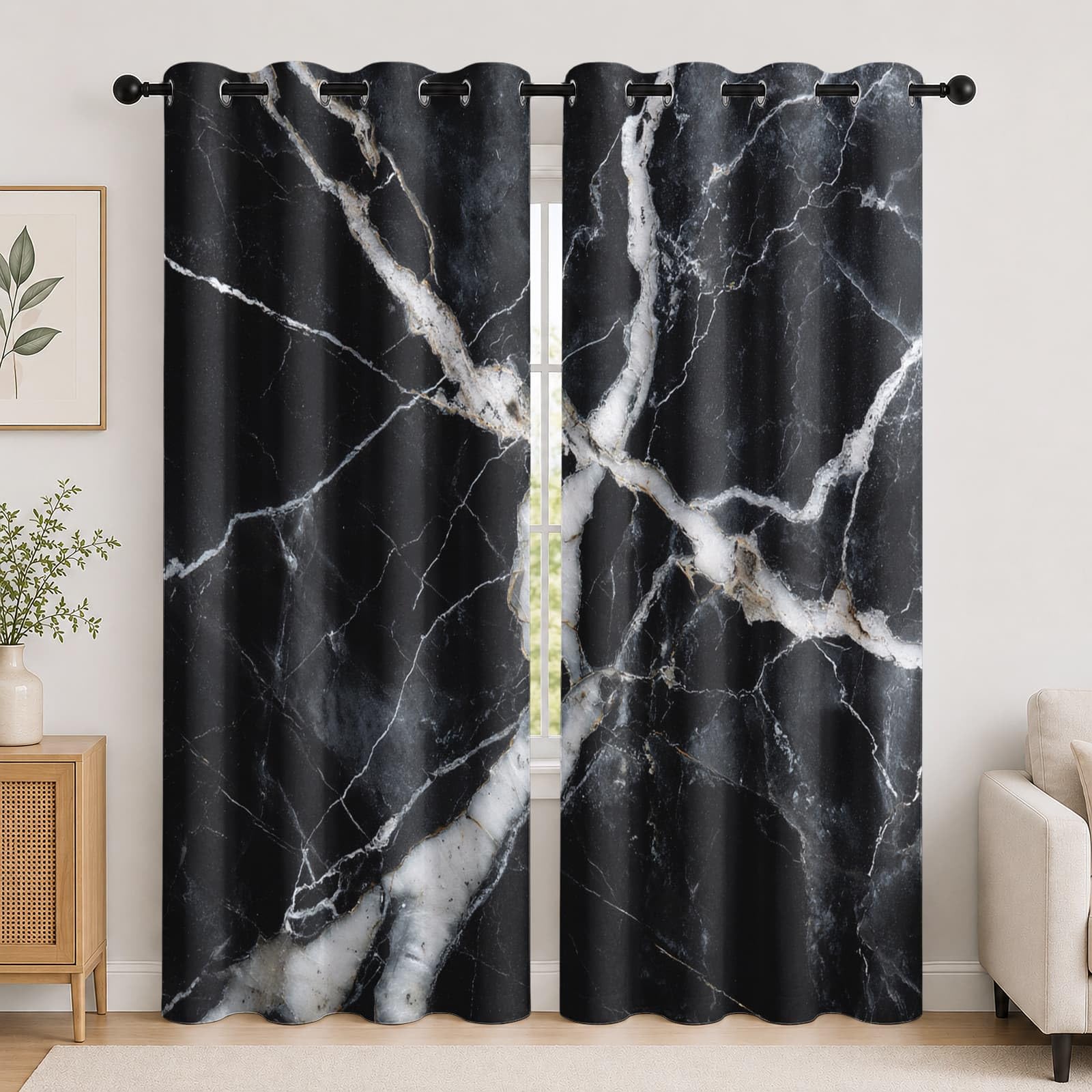 Genérico Blackout Cortinas Salon Opacas 2 Piezas 140An x 260Al cm, Moderno Minimalista MáRmol Cortinas Termica Dormitorio con Ojales Blanco GrisáCeo Visillos Acusticas Privacidad Suave