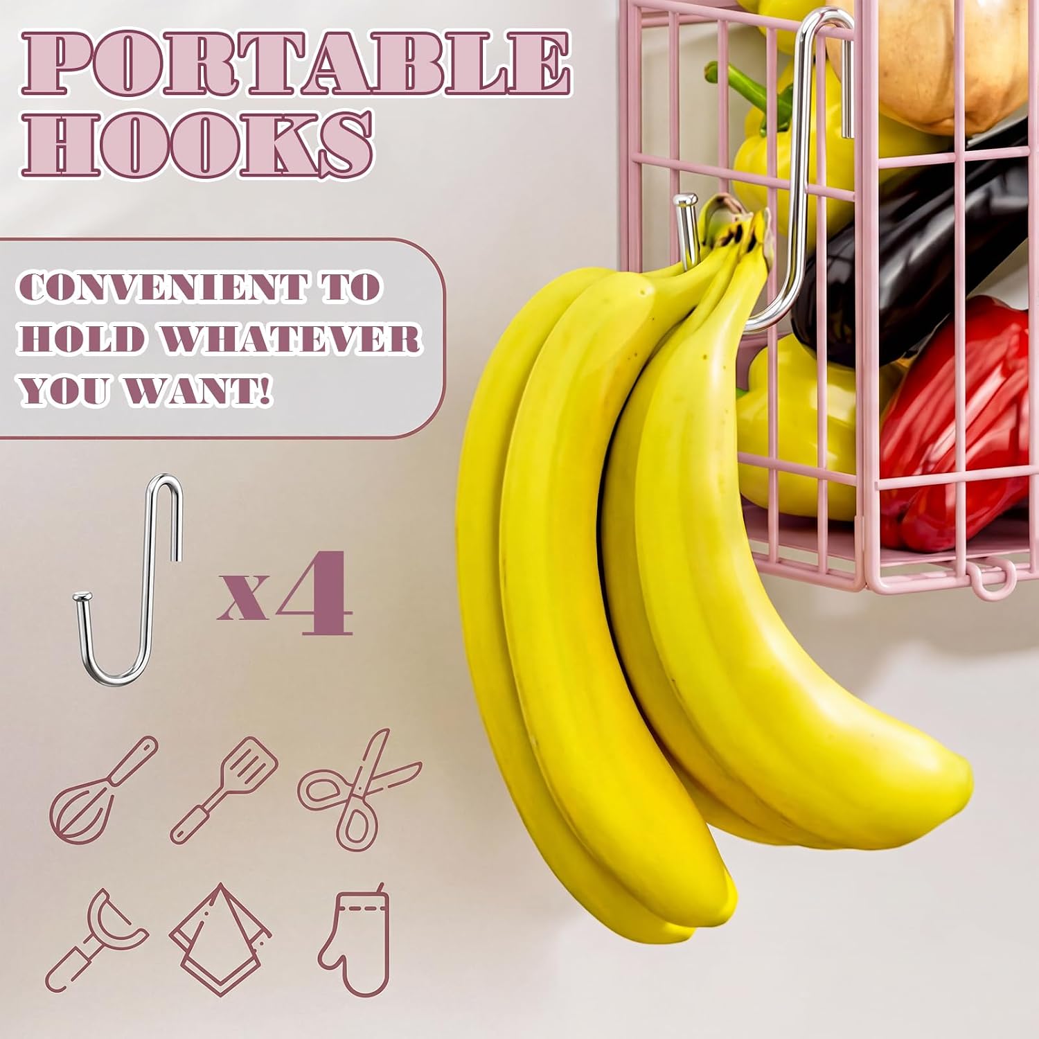 2 Set Pink Magnetic Shelf for Fridge Scalloped Fruit Potato Onion Basket Metal Storage Bins Fridge Shelf Organizer Accessories for Kitchen Laundry Refrigerator Pantry Counter Spice Snacks