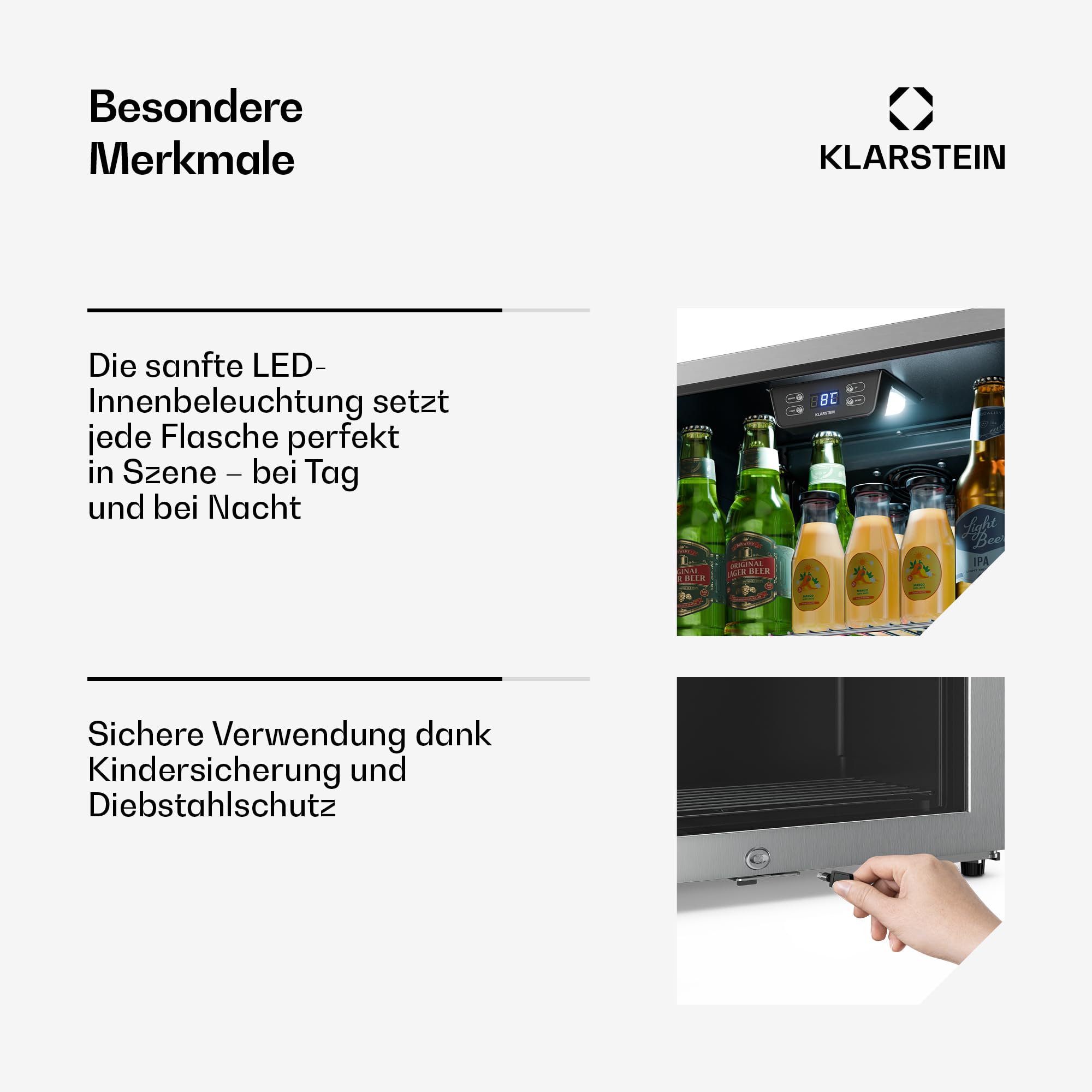 Klarstein LuxeChill Getränkekühlschrank 60 L Glastür 0–10 °C Touch-Bedienfeld LED-Beleuchtung IPX4