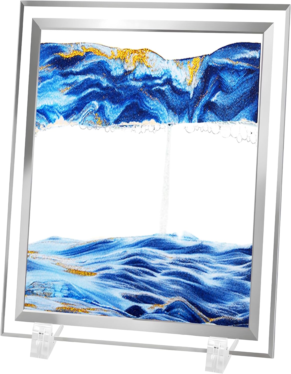 AzureLeap 3D Dynamic Sand Art Liquid Motion, Moving Sand Art Picture Square Glass 3D Deep Sea Sandscape in Motion Display Flowing Sand Frame Relaxing Desktop Home Office Work Decor (10inch-Blue)