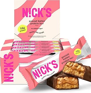 Nick’s Peanut Butter Protein Bars – 12-Count Box | High Protein, Low Calories, Low Carbs, Keto Friendly, No Added Sugar