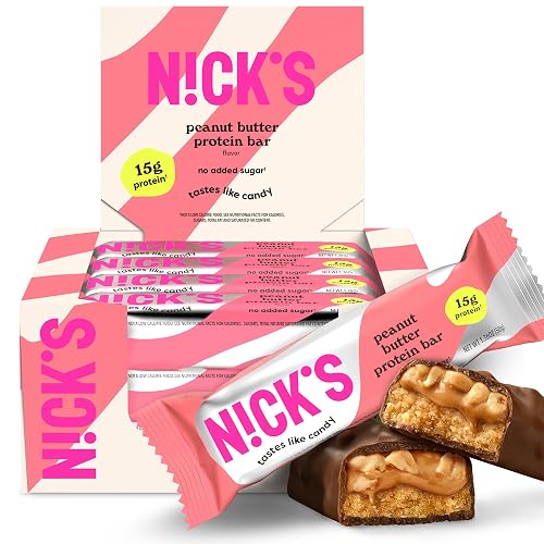 N!CK'S Protein Bars Peanut Butter, 12-Count Box (Each 50g) | High Protein, Low Calories, Low Carbs, Keto Friendly, No Added Sugar