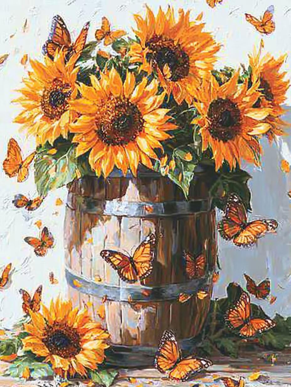 Malen nach Zahlen Erwachsene Sonnenblume mit Schmetterling, 70x90cm x-983