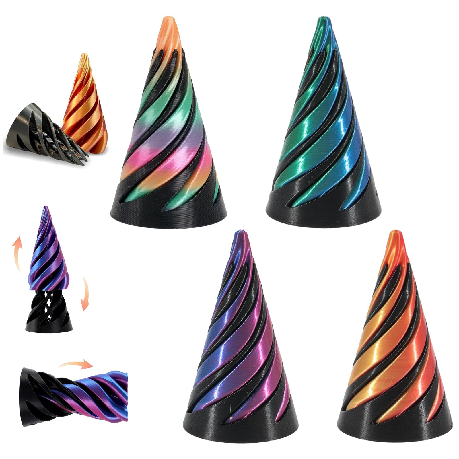4 Pack Spiral Cone Fidget Toy Set, Fidget Cone