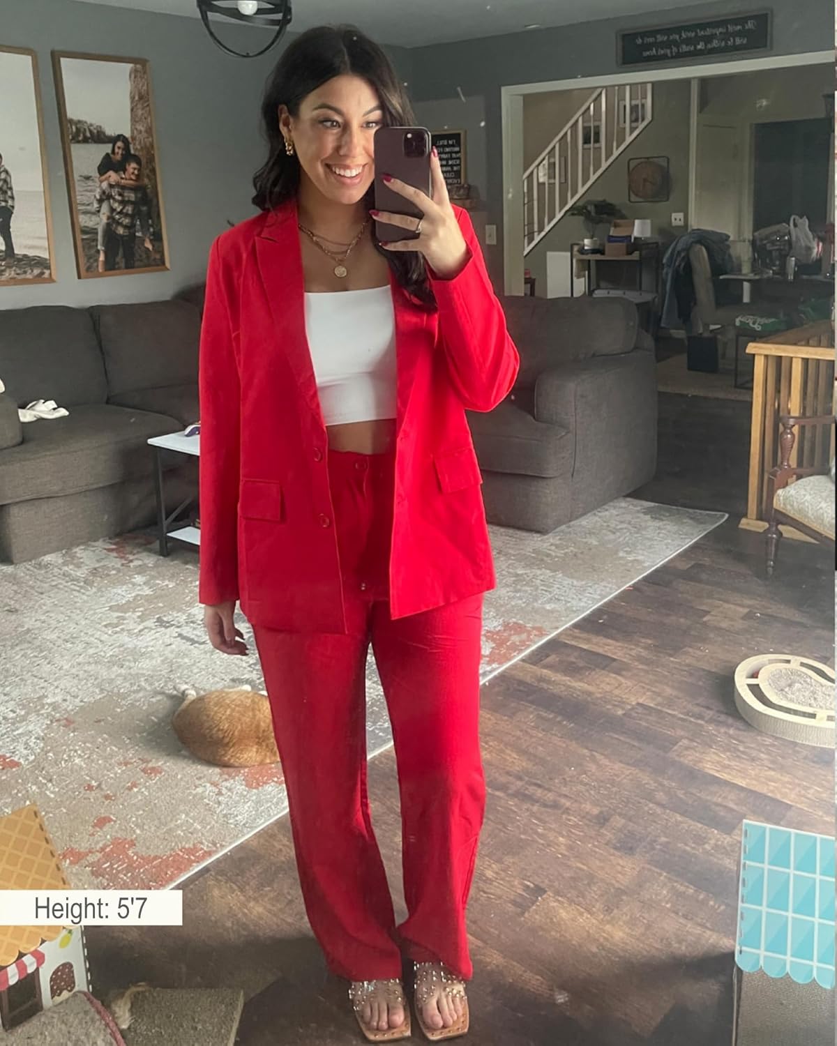 luvamia 2 Piece Outfits for Women Dressy Long Blazer Jackets High Waisted Wide Leg Pants Suits Set Business Casual Office - Image 3