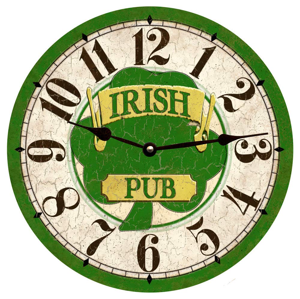 Horloge silencieuse pub irlandais trèfle pendule murale cuisine salon 25cm