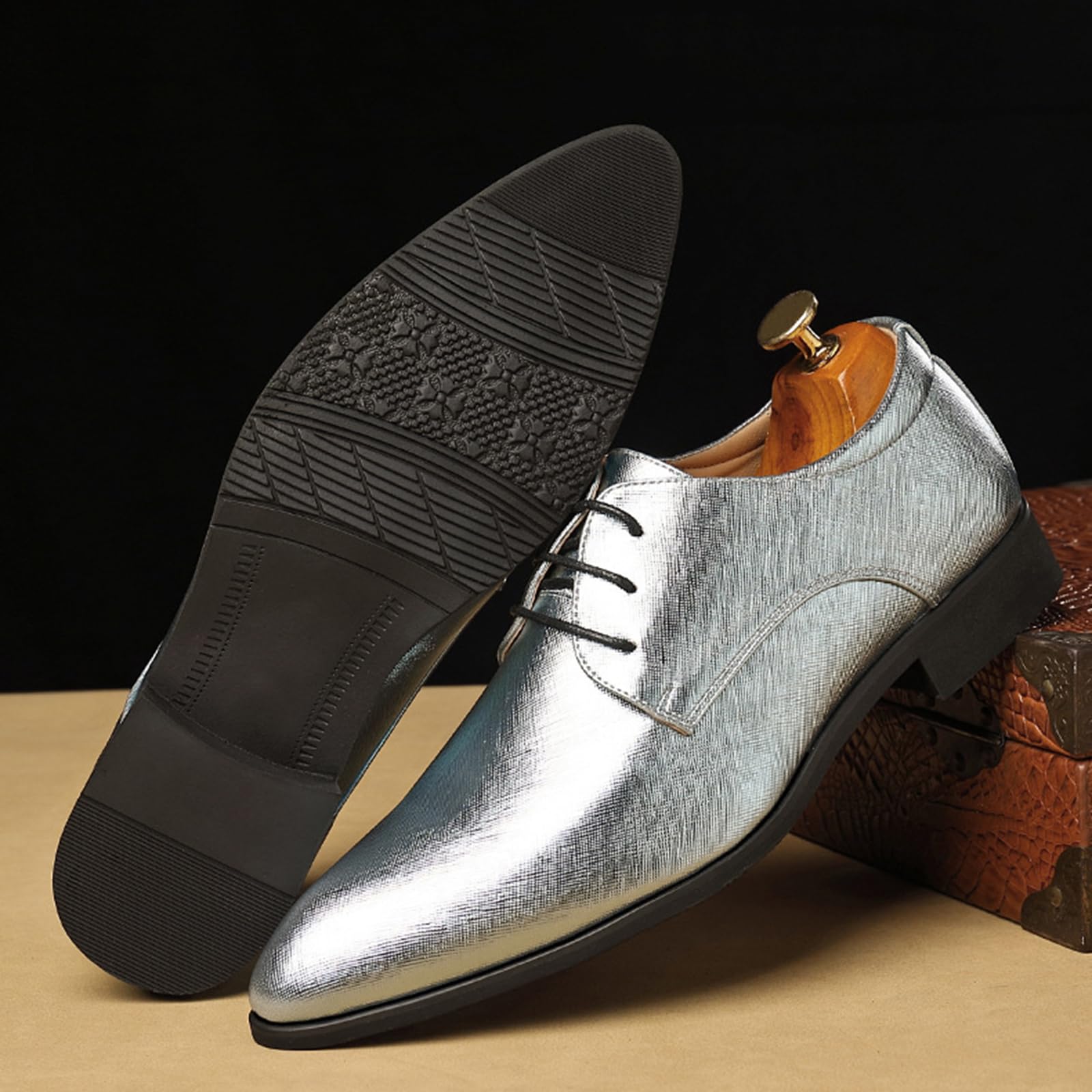 Scarpe Derby da uomo scarpe formali da uomo classiche scarpe stringate da uomo, Argento, 39 1/3 EU