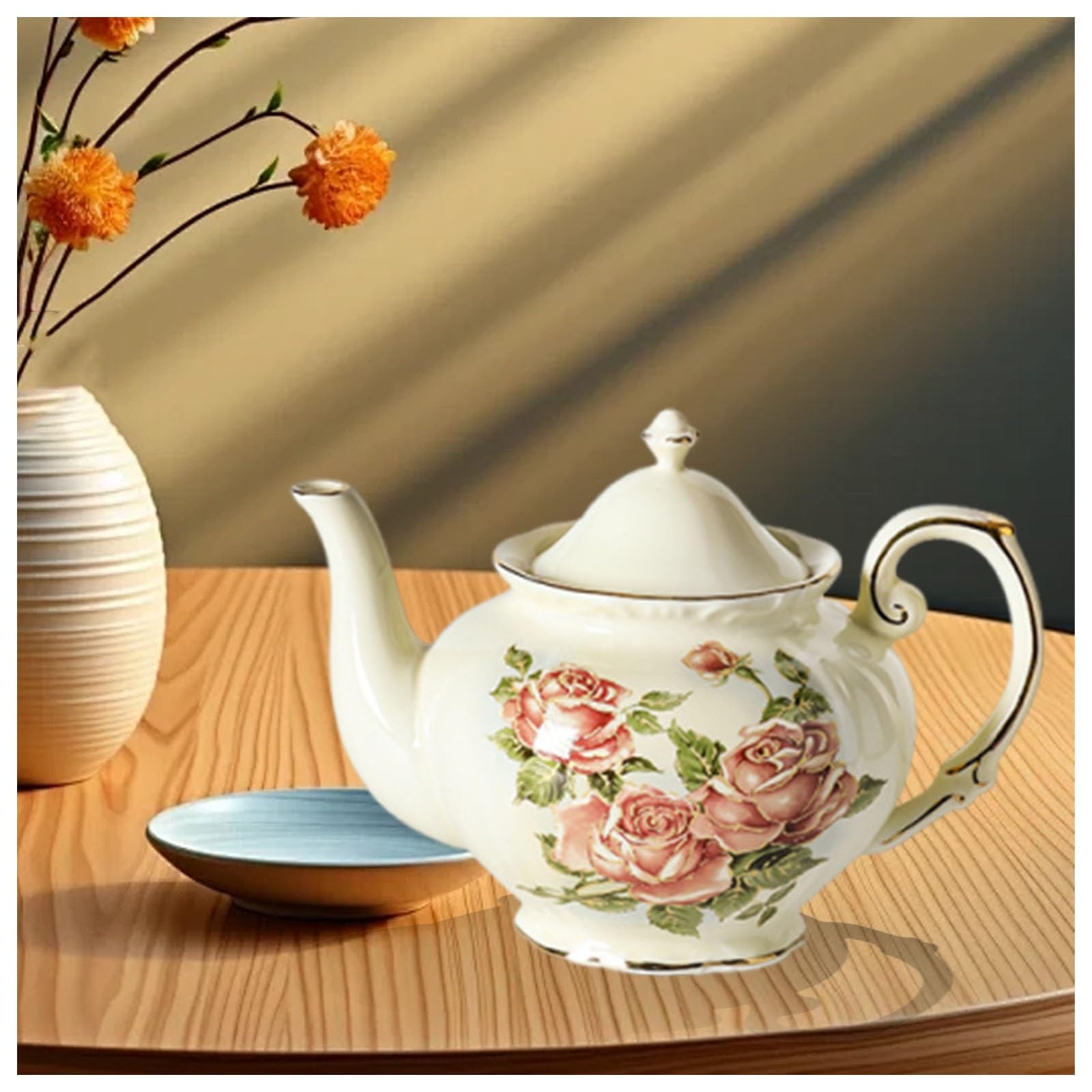 Europejski czajniczek z porcelany kostnej, zabytkowy czajniczek w kwiaty, zabytkowy ceramiczny dzbanek do kawy ze złotą ścianką, czajnik odporny na ciepło na popołudniową herbatę w kawiarni