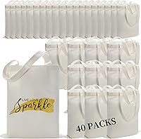 Coloryourlife 40 Pack Sublimation Blank Canvas Tote Bags 14x16 Inch White Polyester Reusable Grocery Bags for HTV Screen Printing DIY Crafts