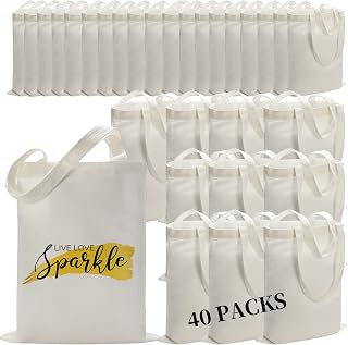 Coloryourlife 40 Pack Sublimation Blank Canvas Tote Bags 14x16 Inch White Polyester Reusable Grocery Bags for HTV Screen Printing DIY Crafts