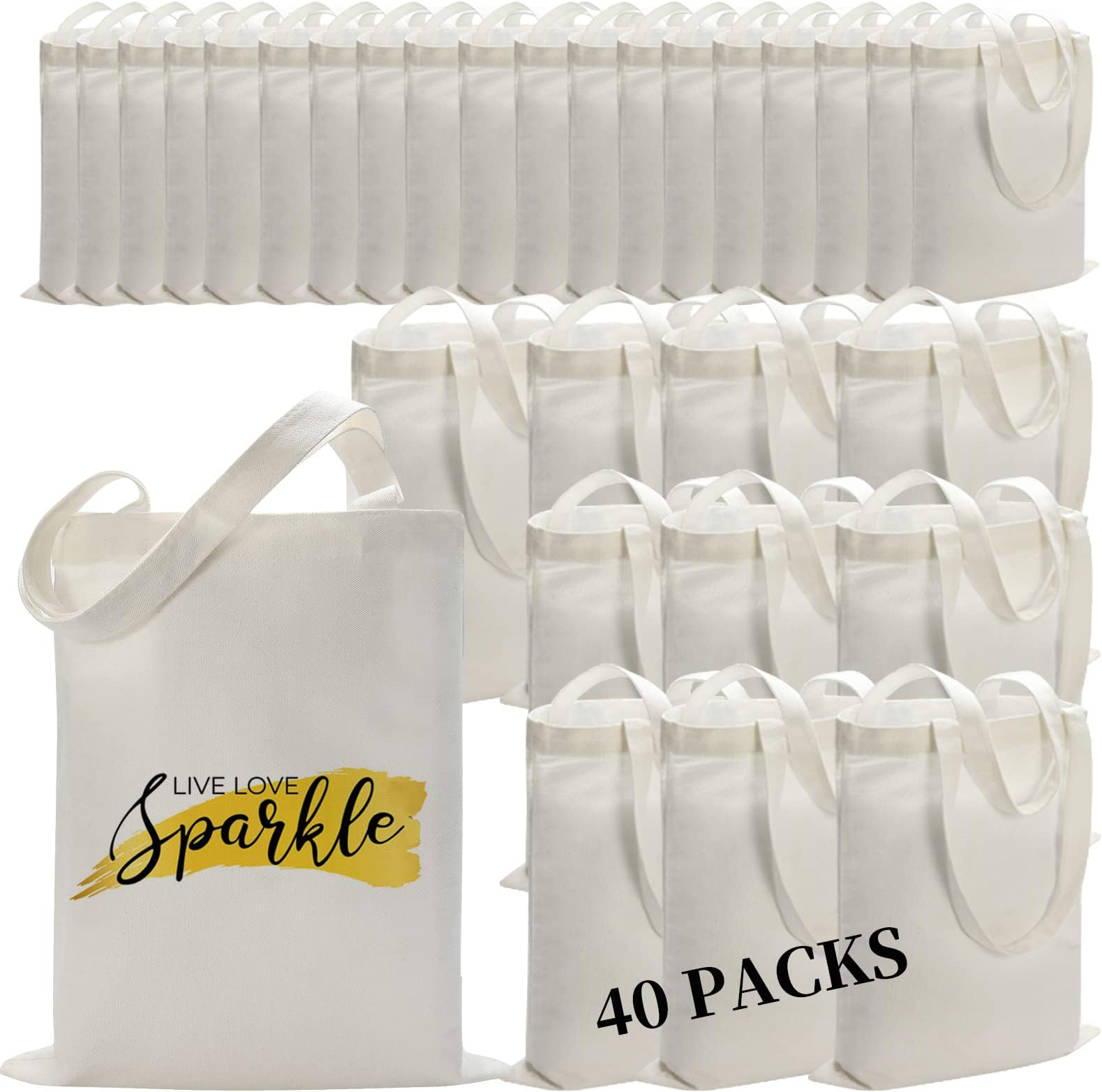 WHEATHUSK 40 Pieces Sublimation Canvas Tote Bags Bulk Blank Tote Bags Screen Printing Reusable Polyester Grocery Bags for Sublimation Heat Transfer Vinyl DIY Crafting White, 14x16 Inch