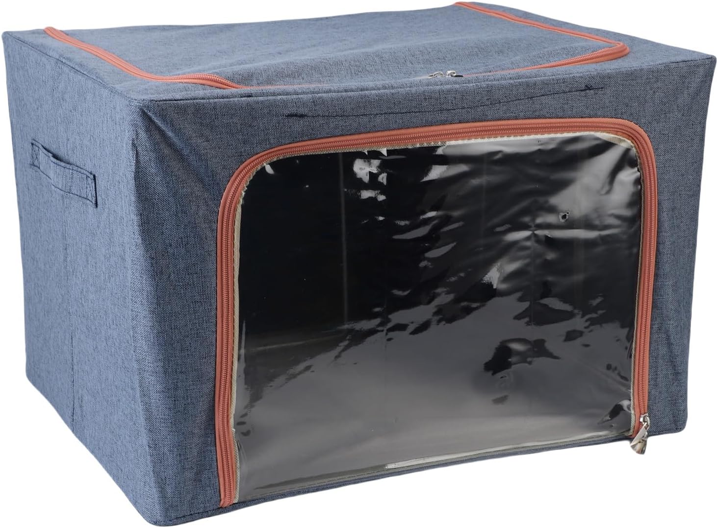 Yinhing Clothes Storage Bin Foldable Fabric Blanket Storage Container with Clear Window 2 Openings Navy Blue for Seasonal Wardrobe Organization (100L)