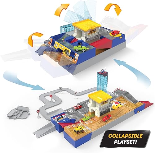 Miniatura 6 de Driven by Battat Juego de carreras plegable de 84 piezas, 6 mini autos, incluyendo coche de carreras, camión monstruo, pistas conectables y más