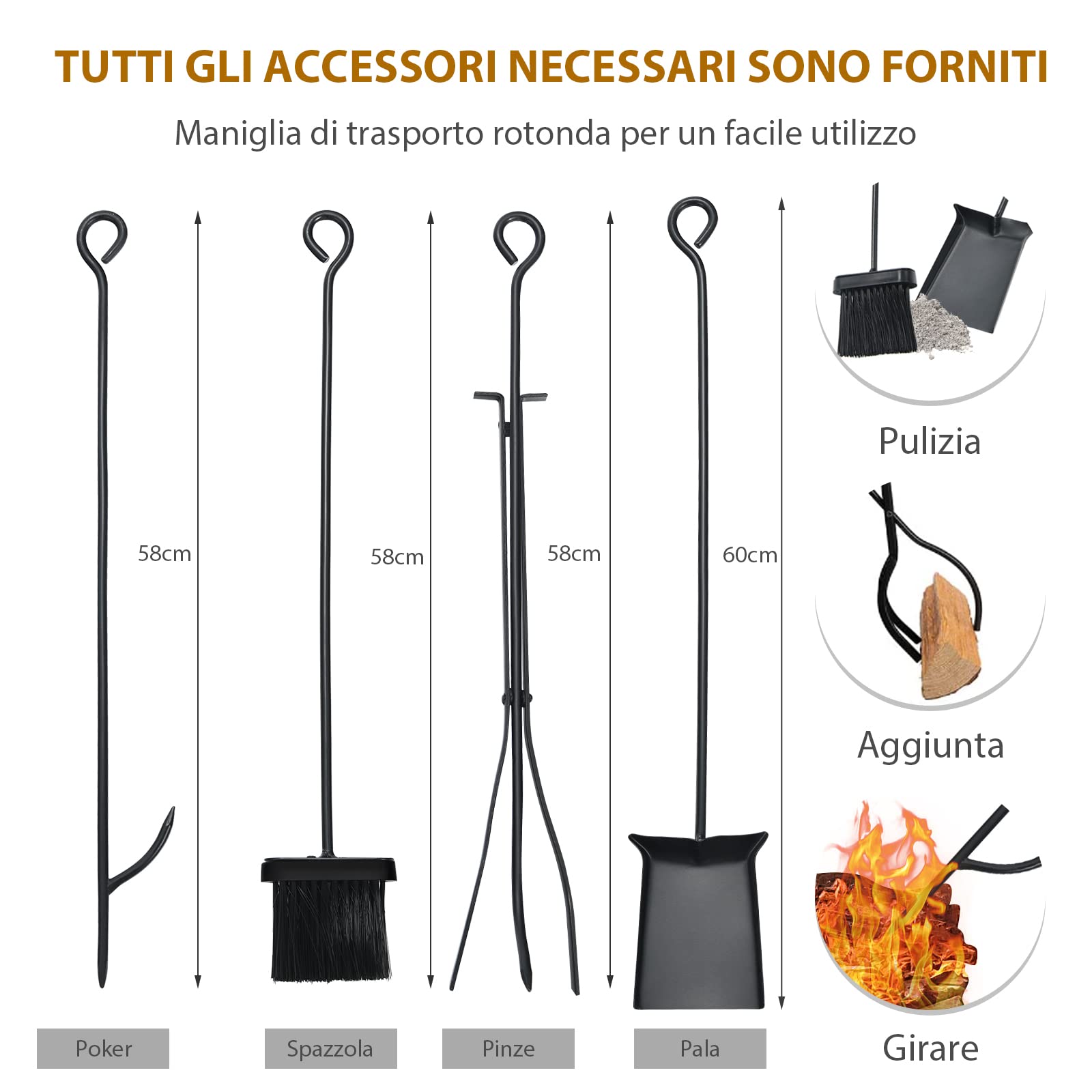 COSTWAY Porta Legna per Interni ed Esterni, Porta Legna per Camino di Metallo con Pala, Attizzatoio, Pinze, Scopa, Ideale per Camino, Stufe e Braciere, Portata 50 kg (90 x 33 x 76 cm)