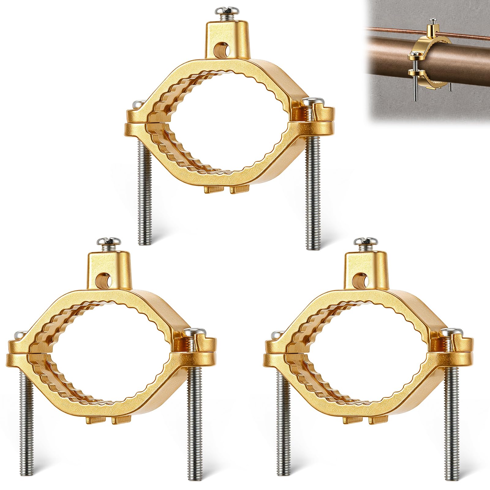 Feekoon 3 Pcs 1-1/4" to 2" Ground Clamp, #10 to #2 Wire Range