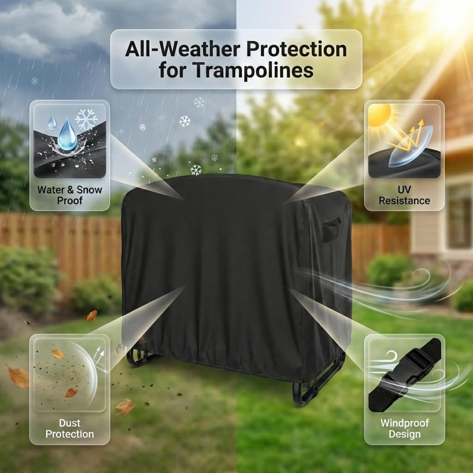 Copertura per Trampolino Rettangolare Impermeabile Rettangolare 420D Oxford | Copertura Antivento Da Trampolino 1,83 Metri Per Giardino, , Cortile, Area Giochi All'Aperto
