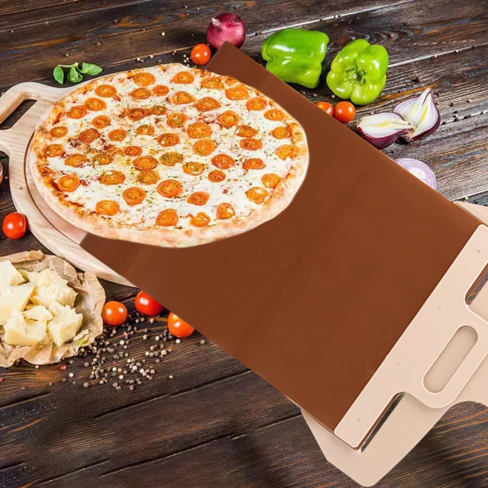 2 pala per pizza 58 x 30 cm, con manico e panno da forno, pala per pizza scorrevole, per pizza con rivestimento antiaderente