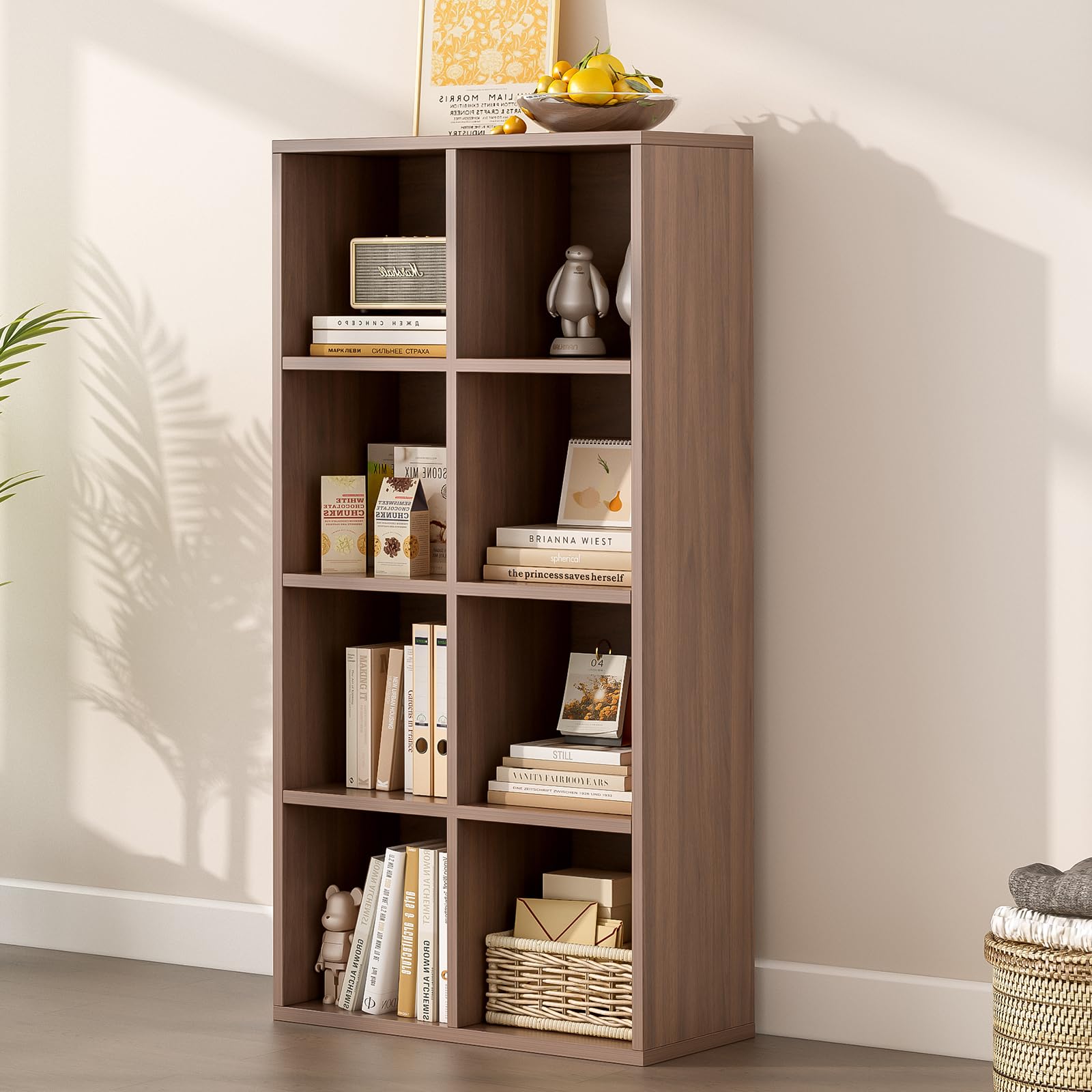 OSCHF 8-Cube Storage Shelf Bookcase, Walnut