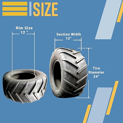 Miniatura 4 de Dos neumáticos de tractor de cortacésped de 24 x 12 – 12 con lengüetas de 24 x 12 x 12 pulgadas, barra R1 sin cámara de 24 x 12.00-12 y rendimiento