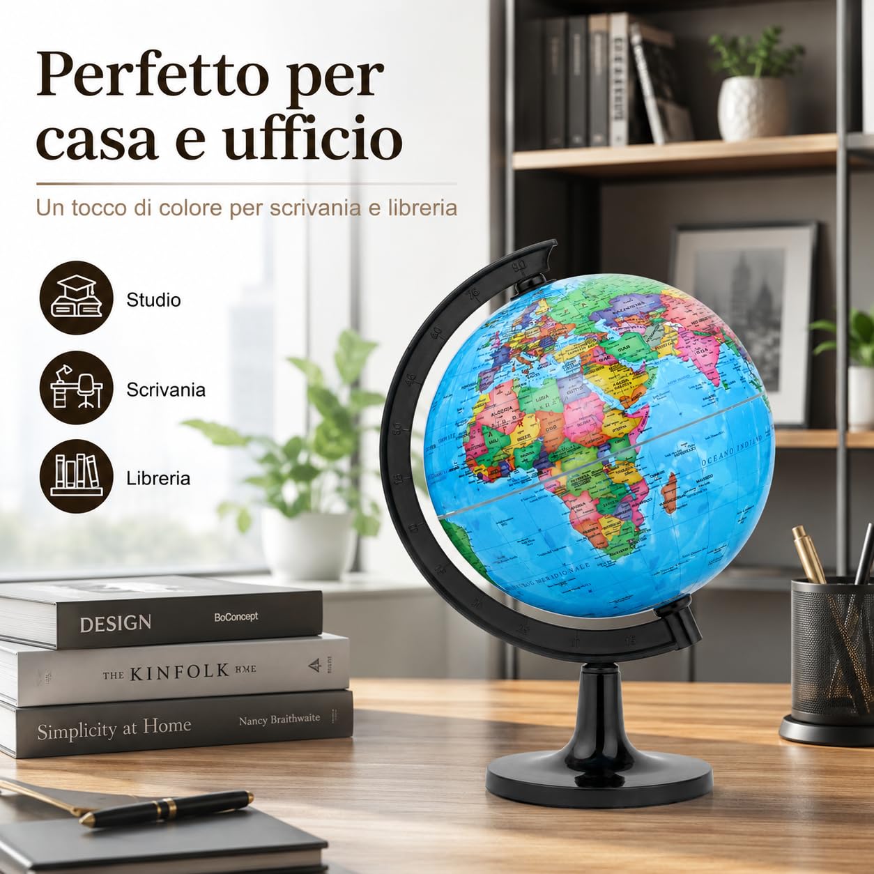 Mappamondo 14 cm Mappa Italiana Base Nera Exerz