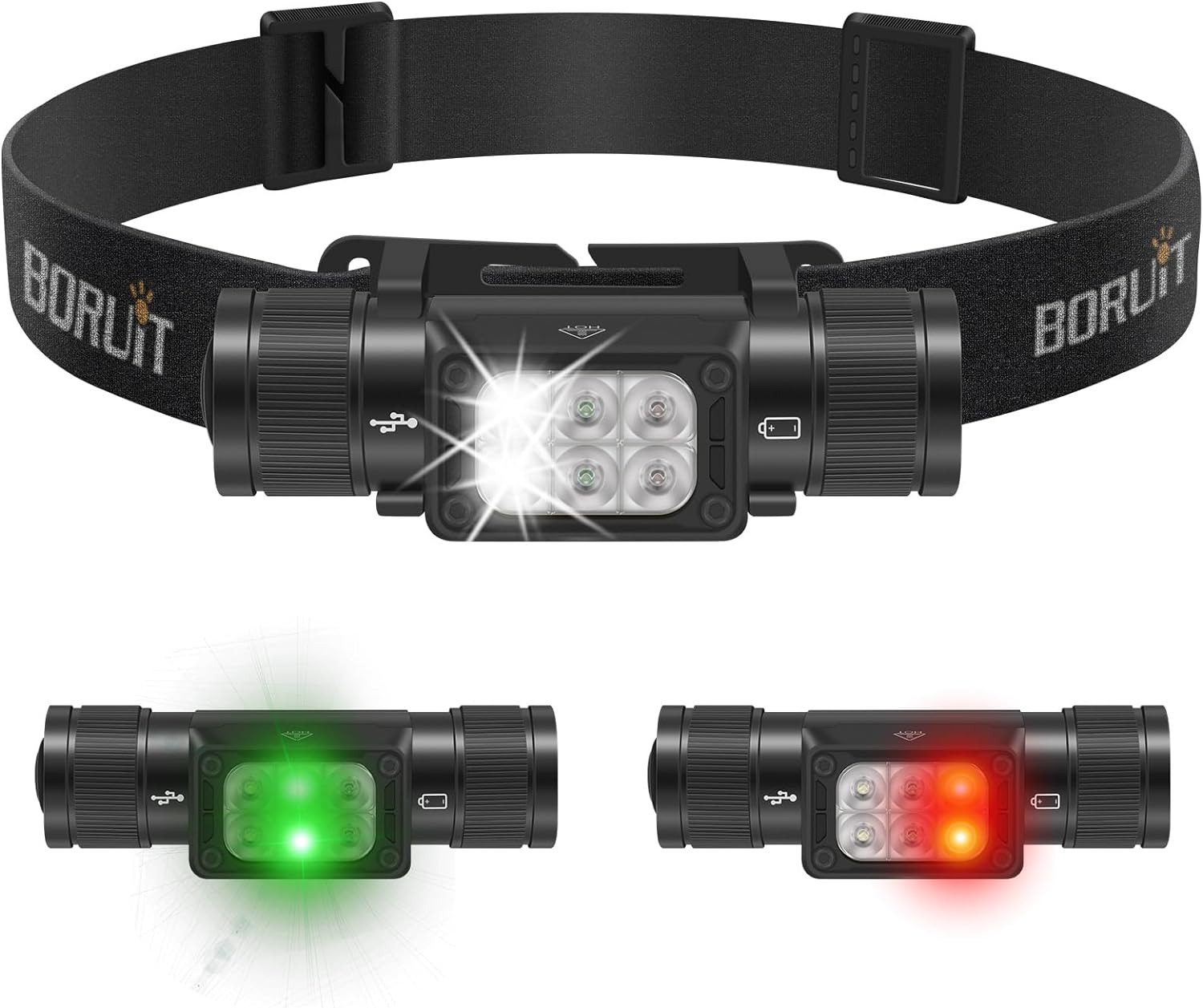 BORUIT HP360 Rechargeable LED Headlamp: Bright, Waterproof & Versatile