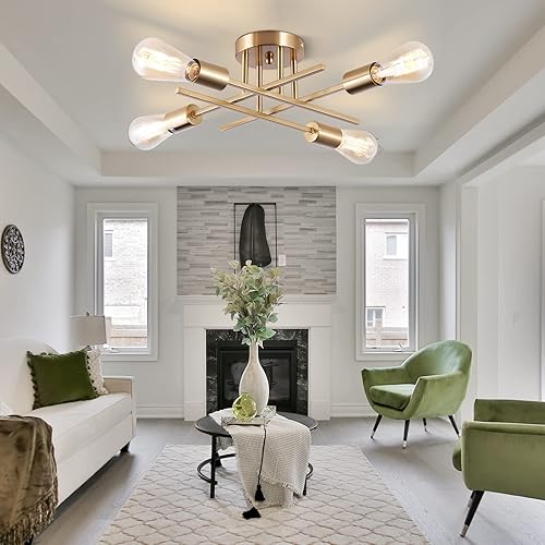 Miniatura 65 de Sputnik Candelabros, lámpara de techo moderna semiempotrada con base E26, lámparas industriales de mediados de siglo para cocina, granja, Negro