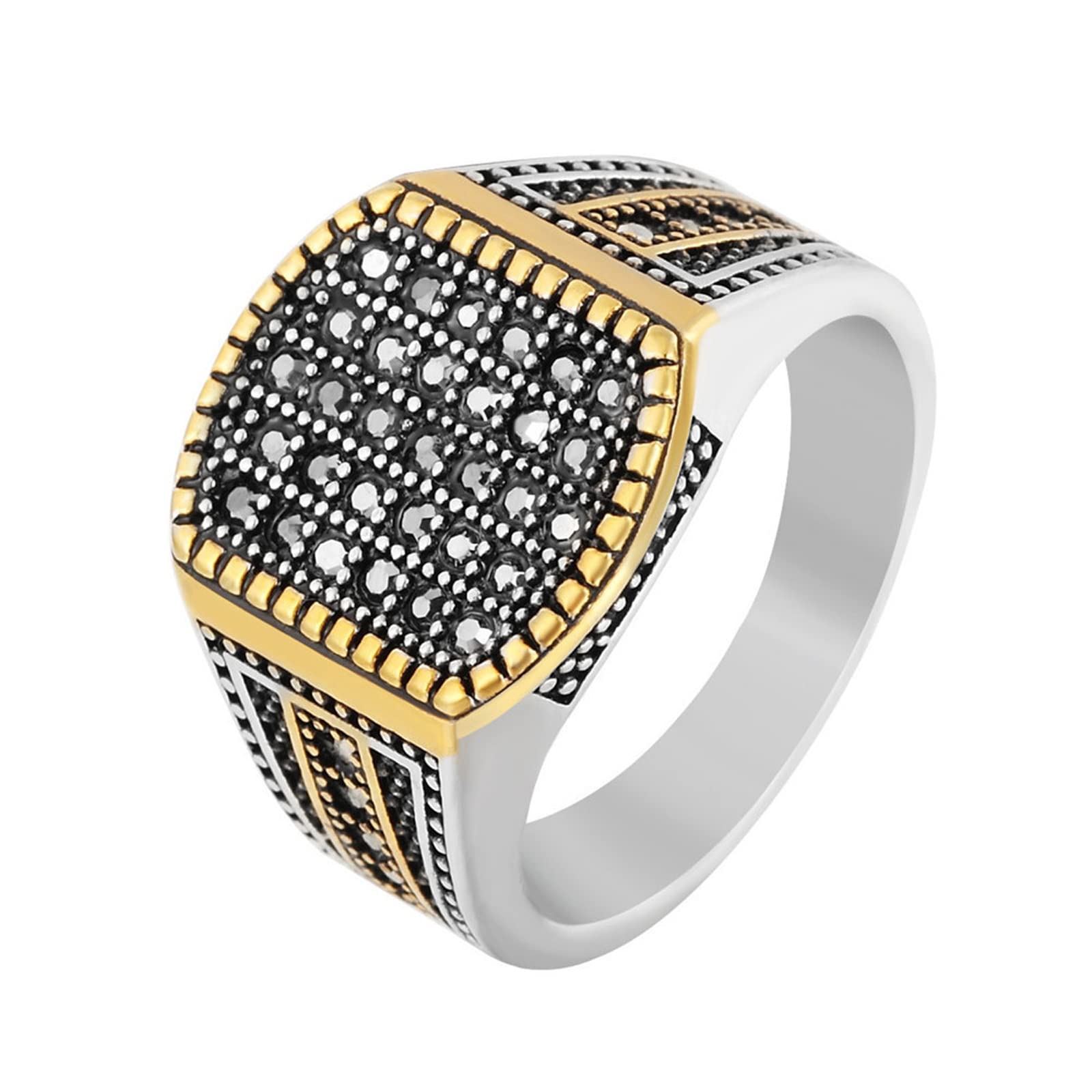 HCMA HCMA Anillos de Acero de Titanio con Diamantes de imitación Dorados y Negros para Hombre