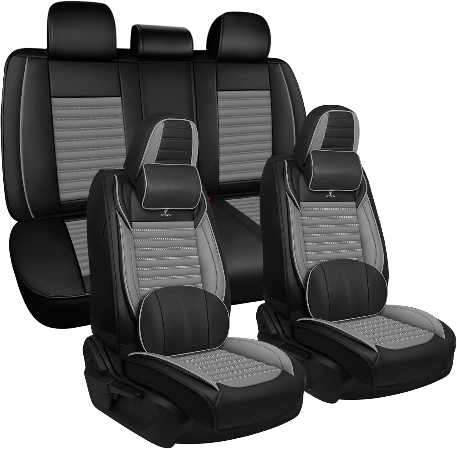 Seat Covers Full Set Custom Fit for Nissan Frontier 2005-2025, Deluxe Waterproof Car Seat Cover, Breathable and Comfortable Leather Cushion Cover, Auto Interior Accessories (Black Gray)