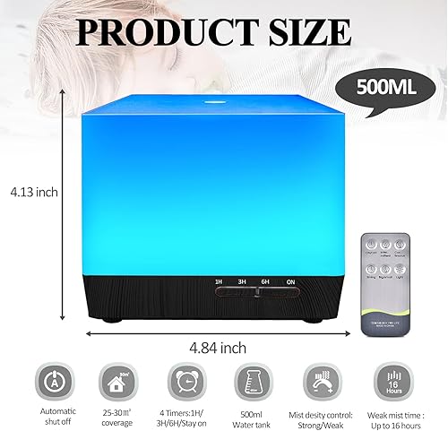 Miniatura 5 de Humidificadores para dormitorio, hogar, habitación grande, habitación de niños, guardería, oficina, 16.9 fl oz, humidificador ultrasónico de niebla