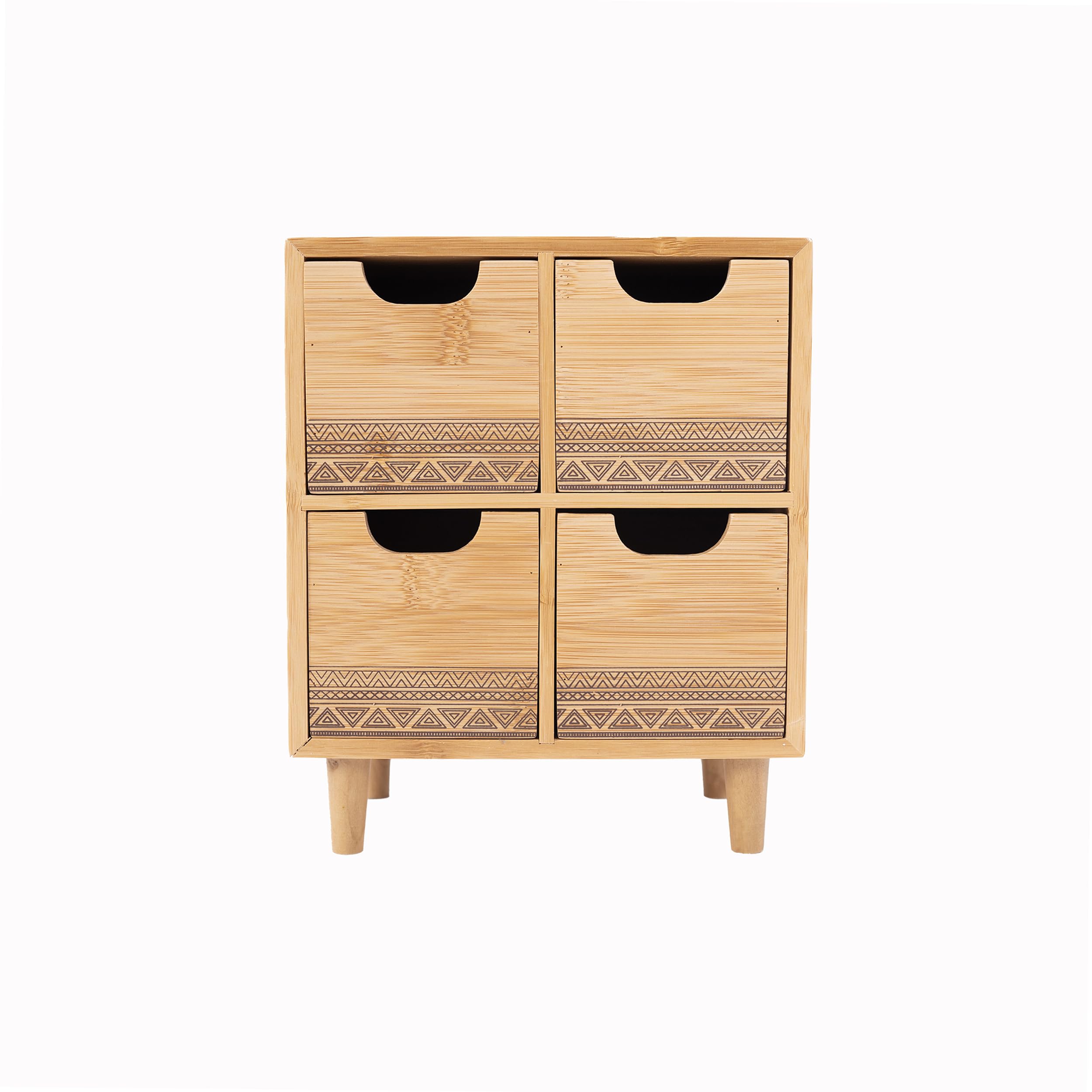 LIN HOME Mini Cajonera de Madera y Bambú con 4 Cajones para Pequeños Accesorios, 18x11x23cm - Mini Organizador para Escritorio Multiuso