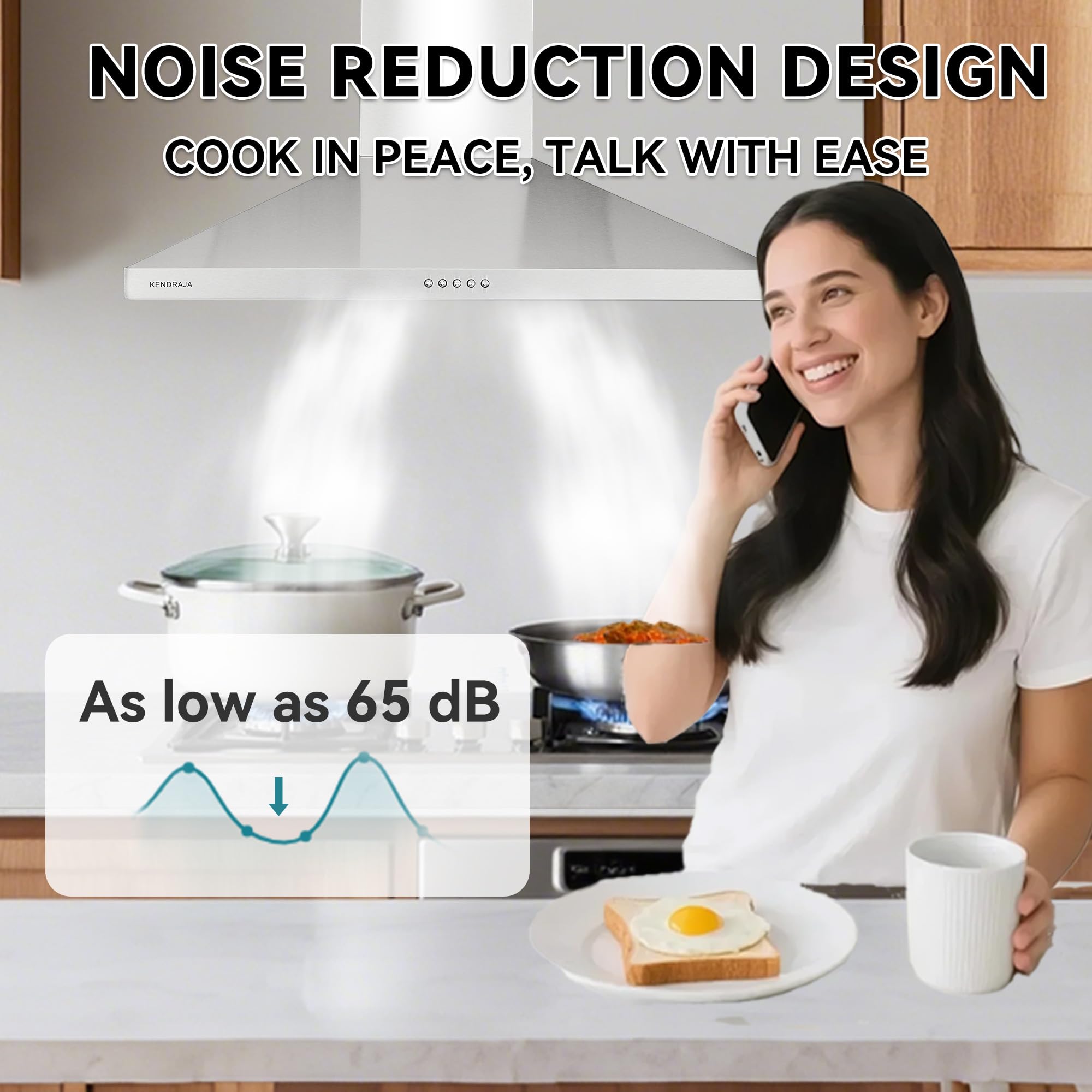 36 Inch Wall Mount Range Hood| 700 CFM Stainless Steel Kitchen Vent Hood| Ducted/Ductless Convertible| 3-Speed Push Button Control| Dishwasher-Safe Filters| LED Strip Light - 5