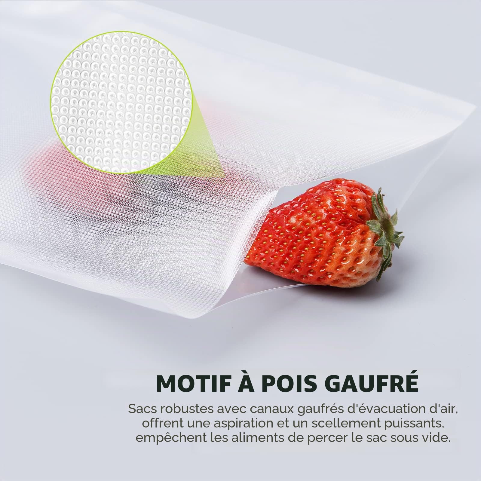 Bonsenkitchen Sacs sous vide prédécoupés 20,3 x 30,5 cm, 946 L, sans BPA, sacs sous vide texturés de qualité commerciale, épais pour le stockage et la cuisson sous vide VB3208