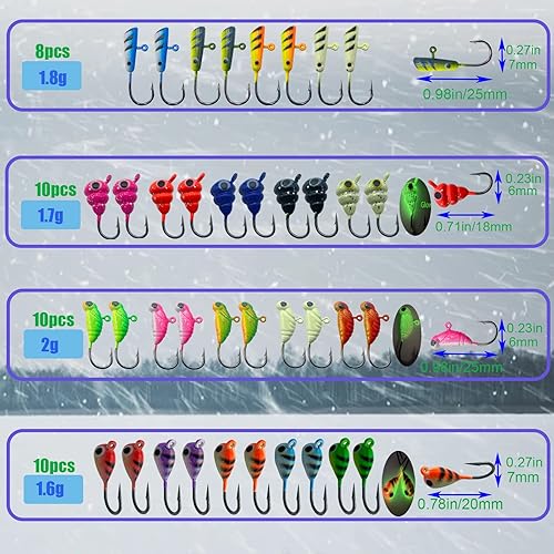 Miniatura 2 de 24 piezas de plantillas de pesca en hielo para panfish Crappie Sunfish Walleye Ice Fishing Jig Box Accesorios Equipo de pesca en hielo Juego de caja