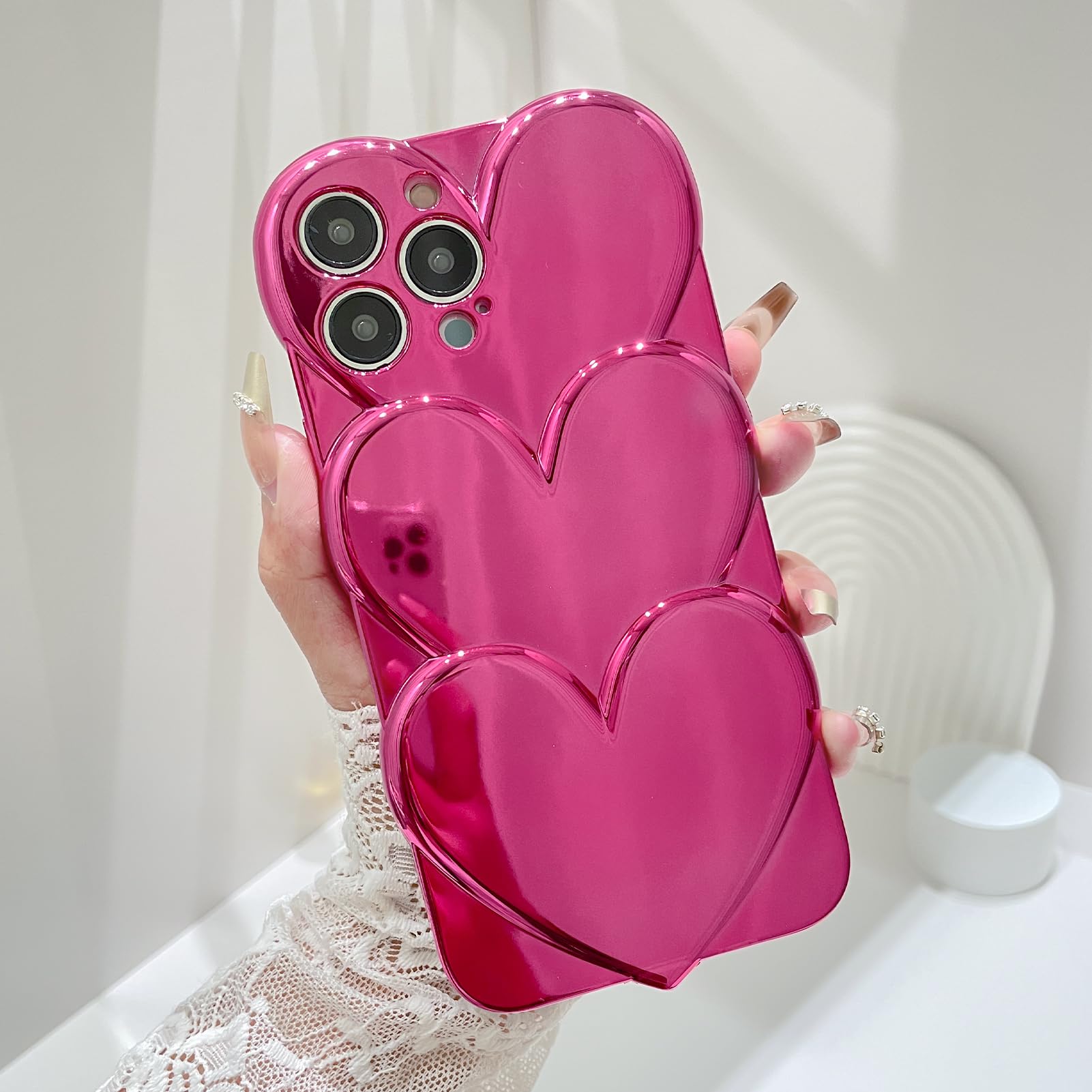 MZELQ for iPhone 14 Pro Max Case Plating Gradient Love Heart Cute Pattern Luxury iPhone 14 Pro Max Case for Girls Women + 1* Screen Protector, Camera Hole Protective Phone Case -Red