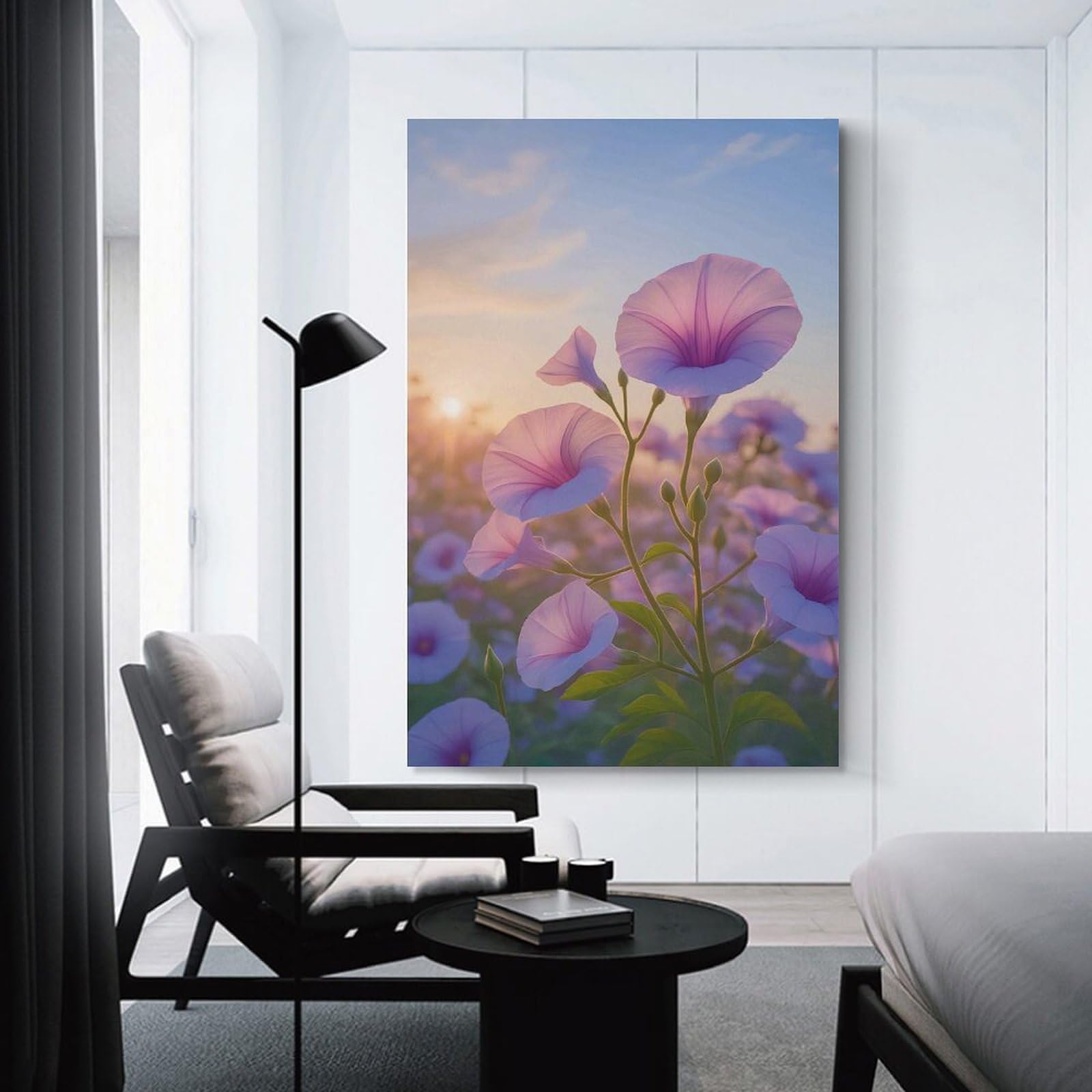 Junmoney Pink Morning Glories at Sunset Wall Picture Print 24x36inch(60x90cm), for Corridors, Hallways Or Apartment Entries, Decorative Canvas Styling for Entry Areas