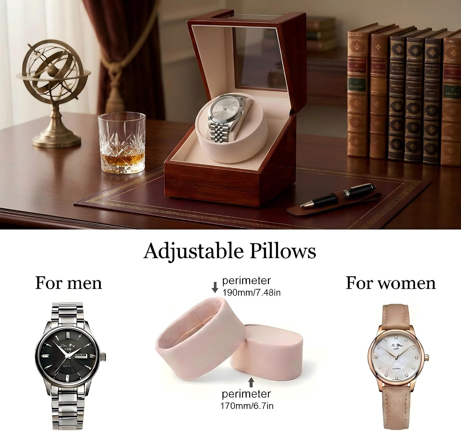 Automatic Watch Winder, Ultra-Quiet Motor (<10dB), Single Watch Winder Box with AC & Battery Power, Hand-Polished High-Gloss Piano Finish, Luxury Watch Winder for Men, Fits Most Automatic Mechanical Watches