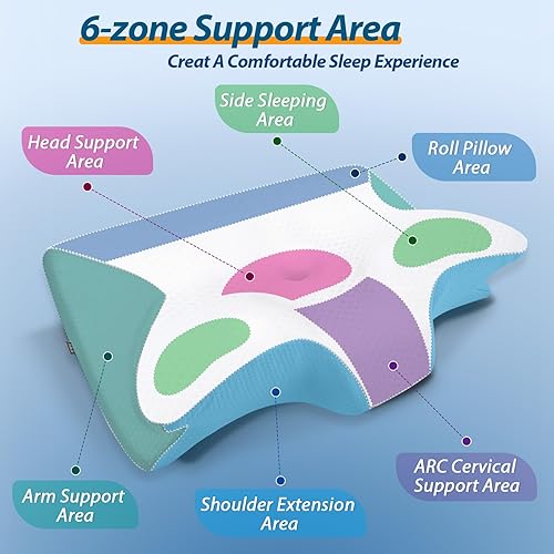Miniatura 2 de HOMCA Almohada cervical cervical para aliviar el dolor de cuello, almohada ergonómica 2 en 1 para dormir, almohadas ortopédicas de espuma