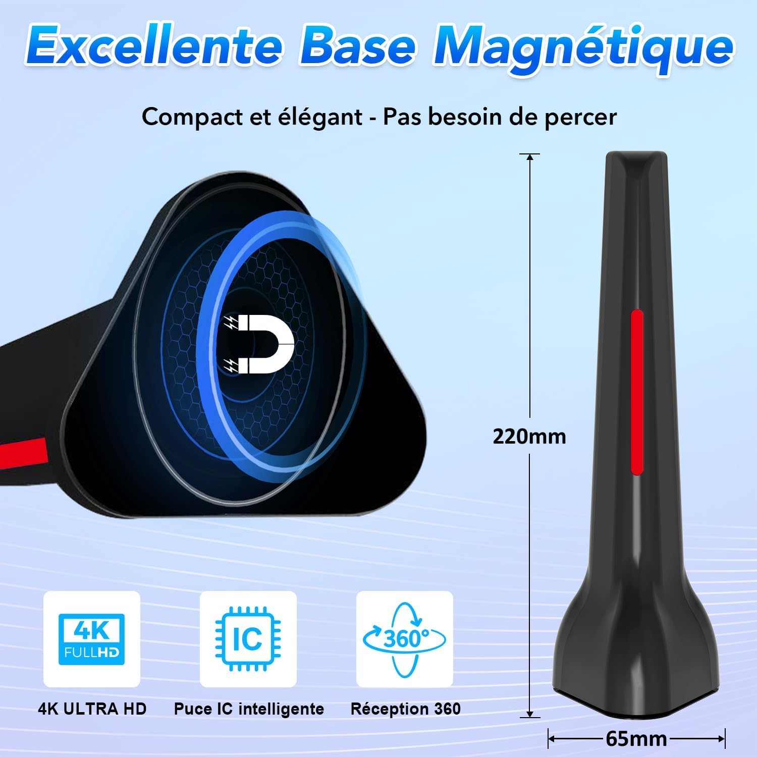 Antenne TV intérieur, Antenne TV Intérieur Puissante TNT HD 2026, Antennes TNT Intérieur Amplifiée pour Téléviseur Intelligent, Compatible DVB-T2 4K 1080P pour Chaînes Locales Gratuites (Rouge)