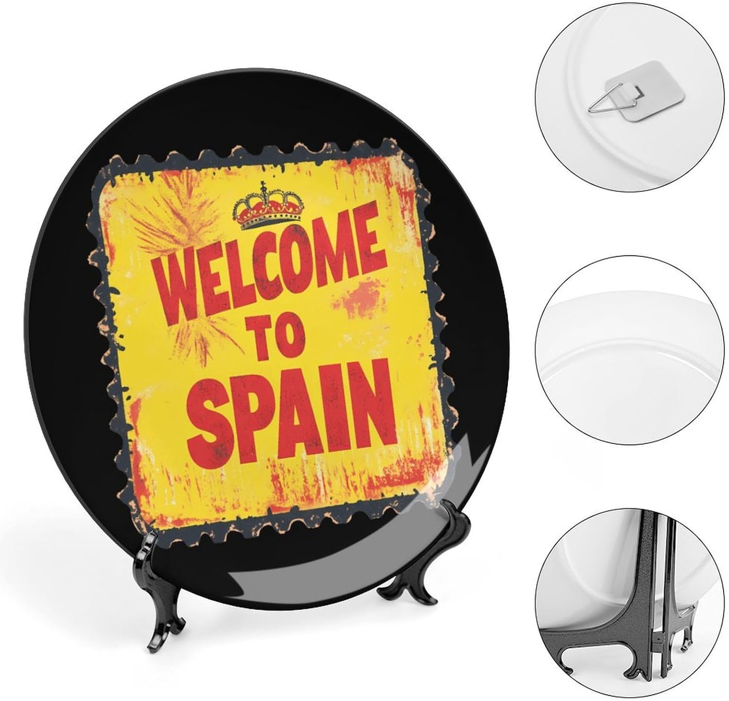 Welcome To Spain Spanish Stamp Decorative Plates for Display Ceramic Plate Tray with Stand Hanger Home Decor