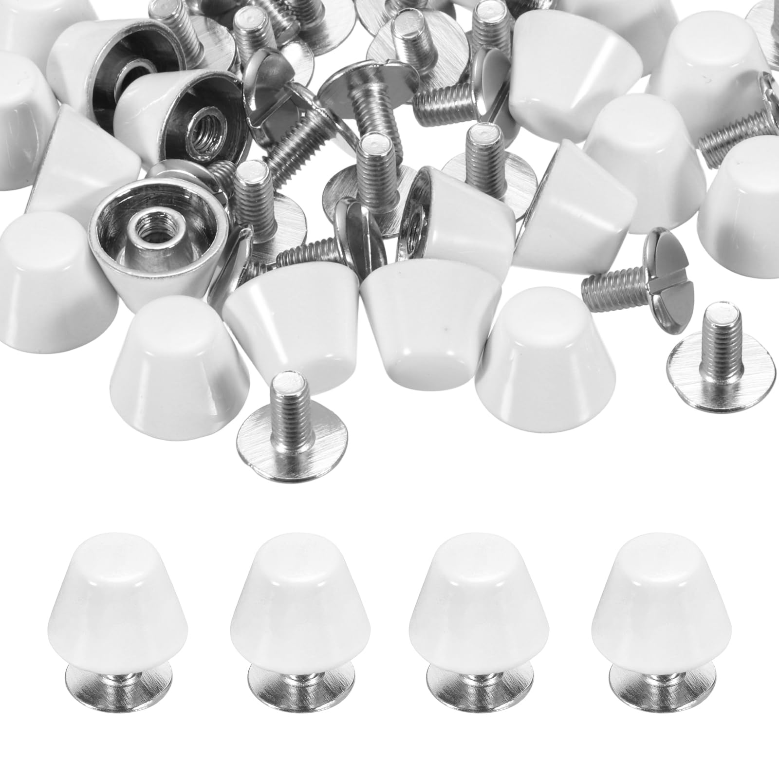 PATIKIL 10mm Screw Back Rivets Stud, 25 Sets Purse Handbag Feet Round Flat Nailhead Flat Head Stud Rivet Spike Leathercraft for DIY Leather Luggage Collar Belt Shoes, White