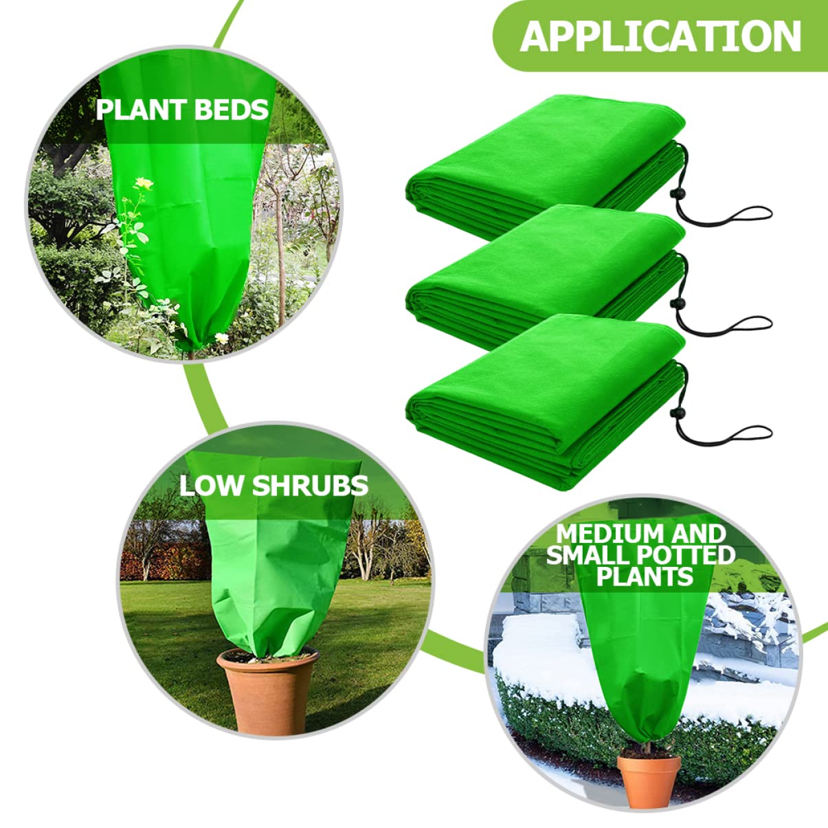 VINTORKY 3Pcs Durable Non Woven Plant Cover for Winter Protection Drawstring Design Outdoor Garden Frost Blanket for Trees and Shrubs