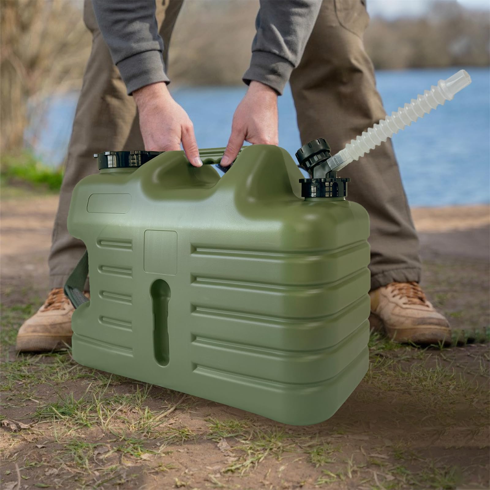 Réservoir D'eau De Camping 13L (3.5 Gallons) - Vert Armée, Sans BPA, Robinet Anti-fuites