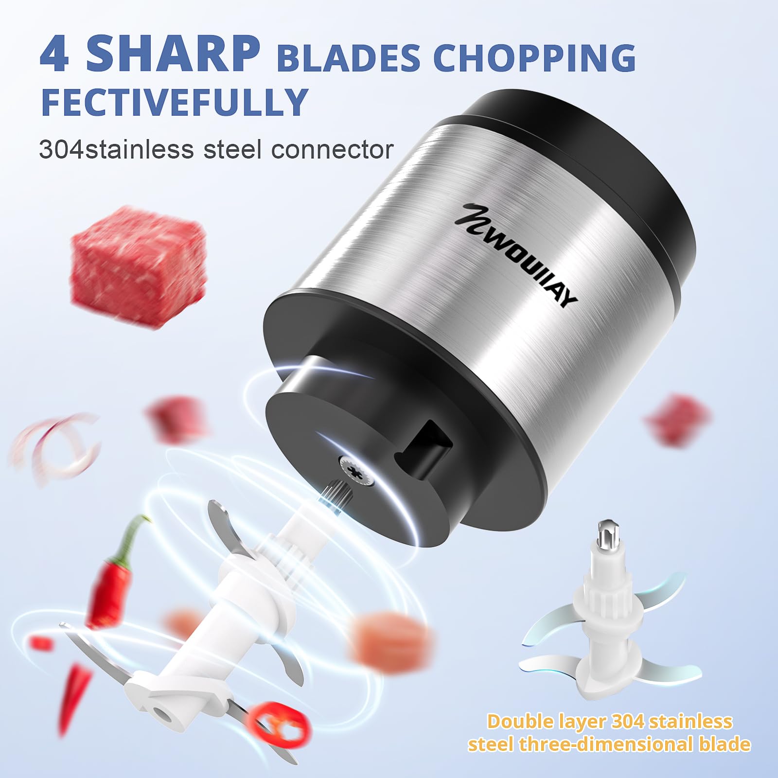 Picadora de Carne 300W Trituradora de Eléctrica Alimentos Multifuncional Recipientes de 2L y 2 Velocidades 4 Cuchillas Afiladas Trituradora para Carne, Verduras, Frutas y Frutos Secos
