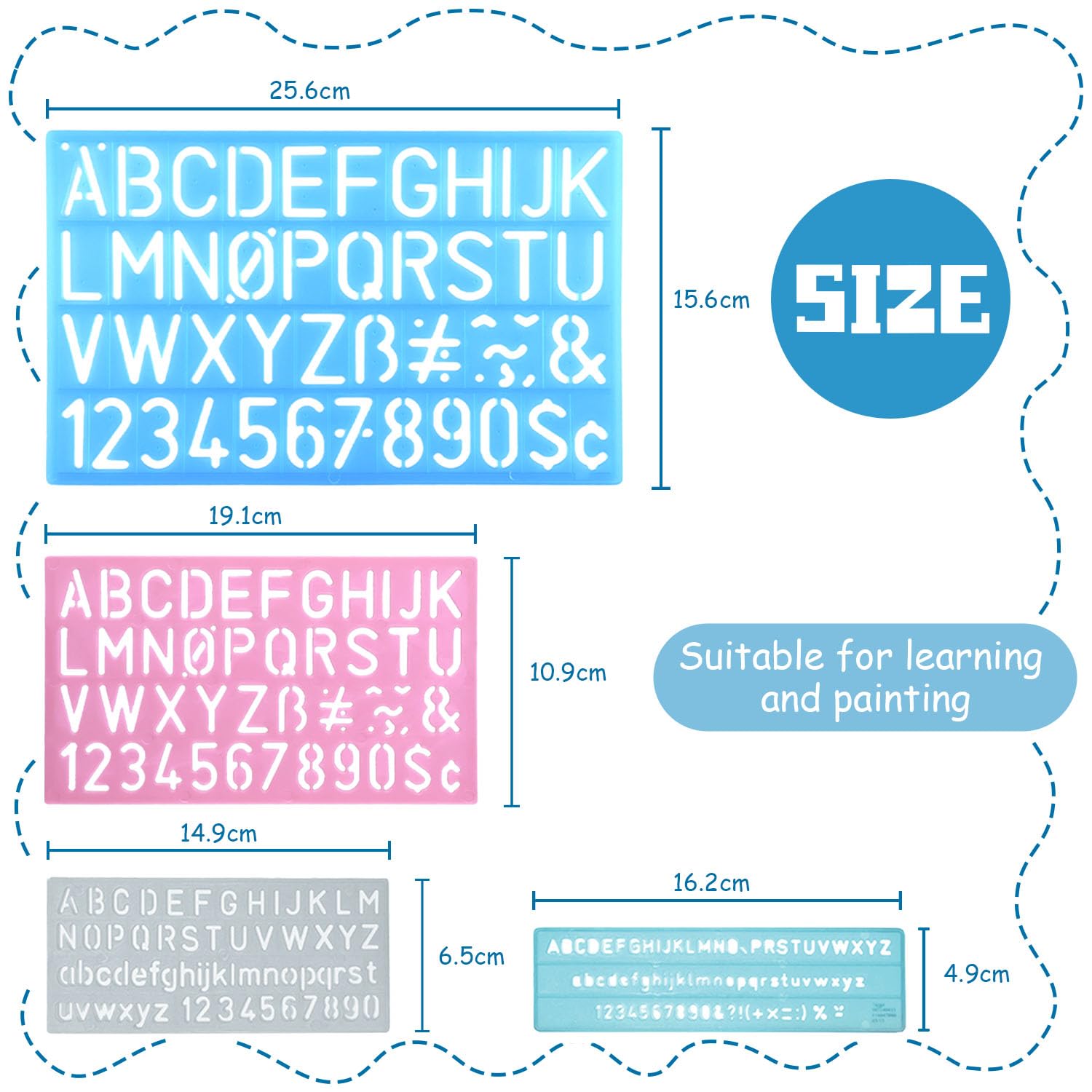 4 Piezas plantillas letra de plástico para lettering, letras reutilizables para manualidades