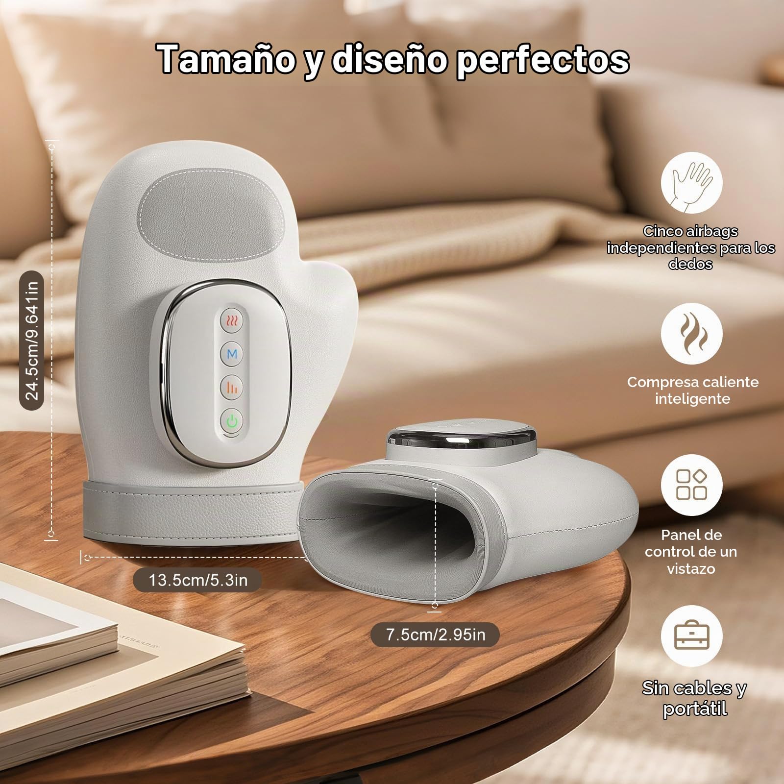 Masajeador de manos con alivio de calor y compresión, masajeador de mano recargable eléctrico con 3 masajes, 5 niveles de presión, guante de terapia para artritis y túnel carpiano
