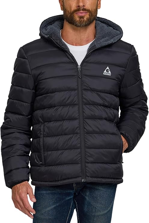 Gerry Puffer Jacket Men with Sherpa Lining and Hood – Warm Winter Coat for Men, Quilted Insulated Snow Jacket Outerwear