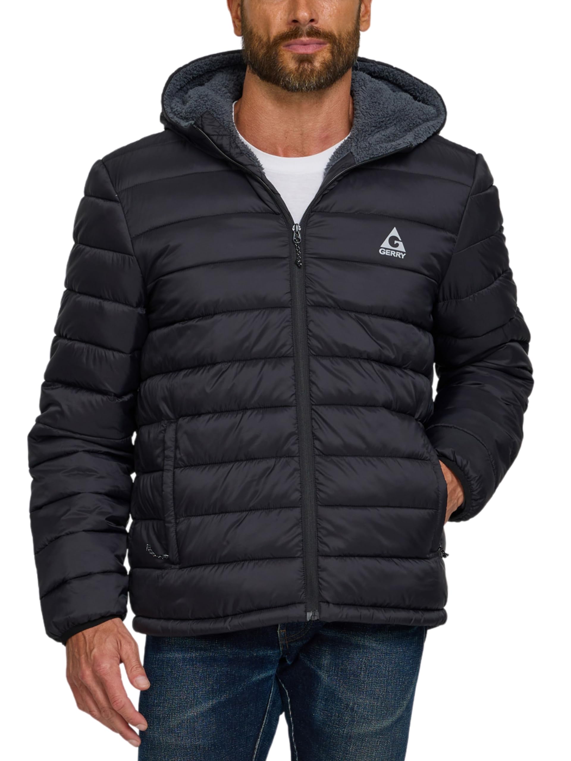Gerry Puffer Jacket Men with Sherpa Lining and Hood – Warm Winter Coat for Men, Quilted Insulated Snow Jacket Outerwear